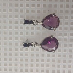 NWOT Sterling Silver Amethyst Teardrop Earrings With Purple Gemstones